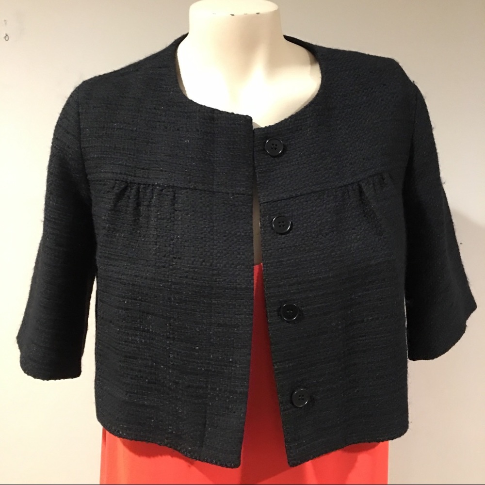 Theory Cropped Tweed Jacket Black Size S Preowned